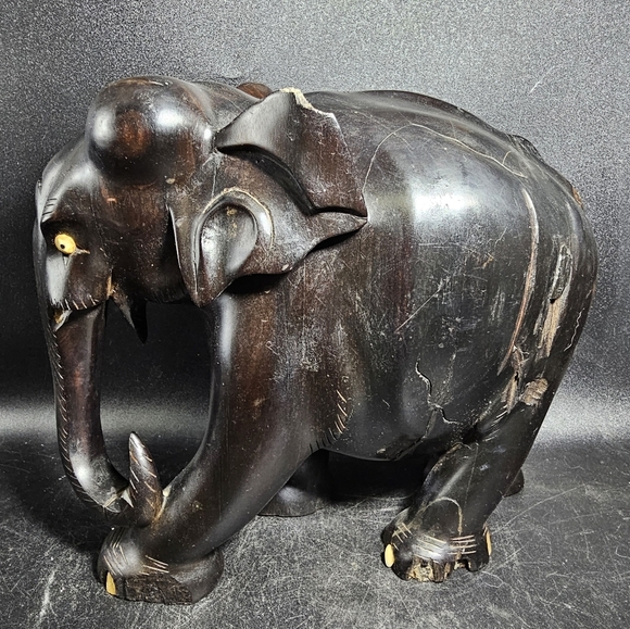 Vintage/Antique Rare Lignum Vitae Carved Wood Elephant - Picture 2 of 5